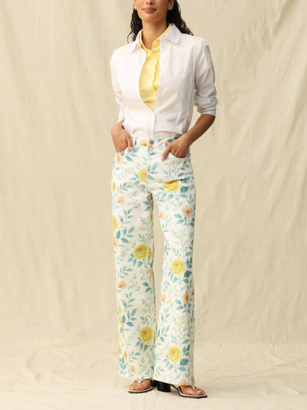 NWT Bayeas Flora High Rise Wide Leg Jeans – Watercolor Bloom